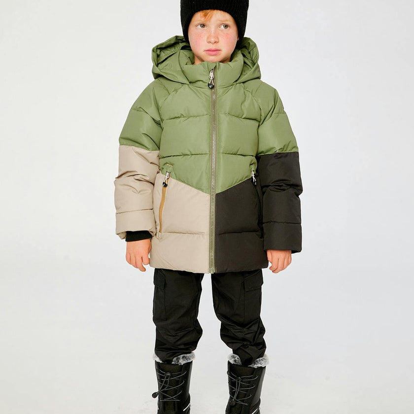Color-Block Winter Jacket Olive Green