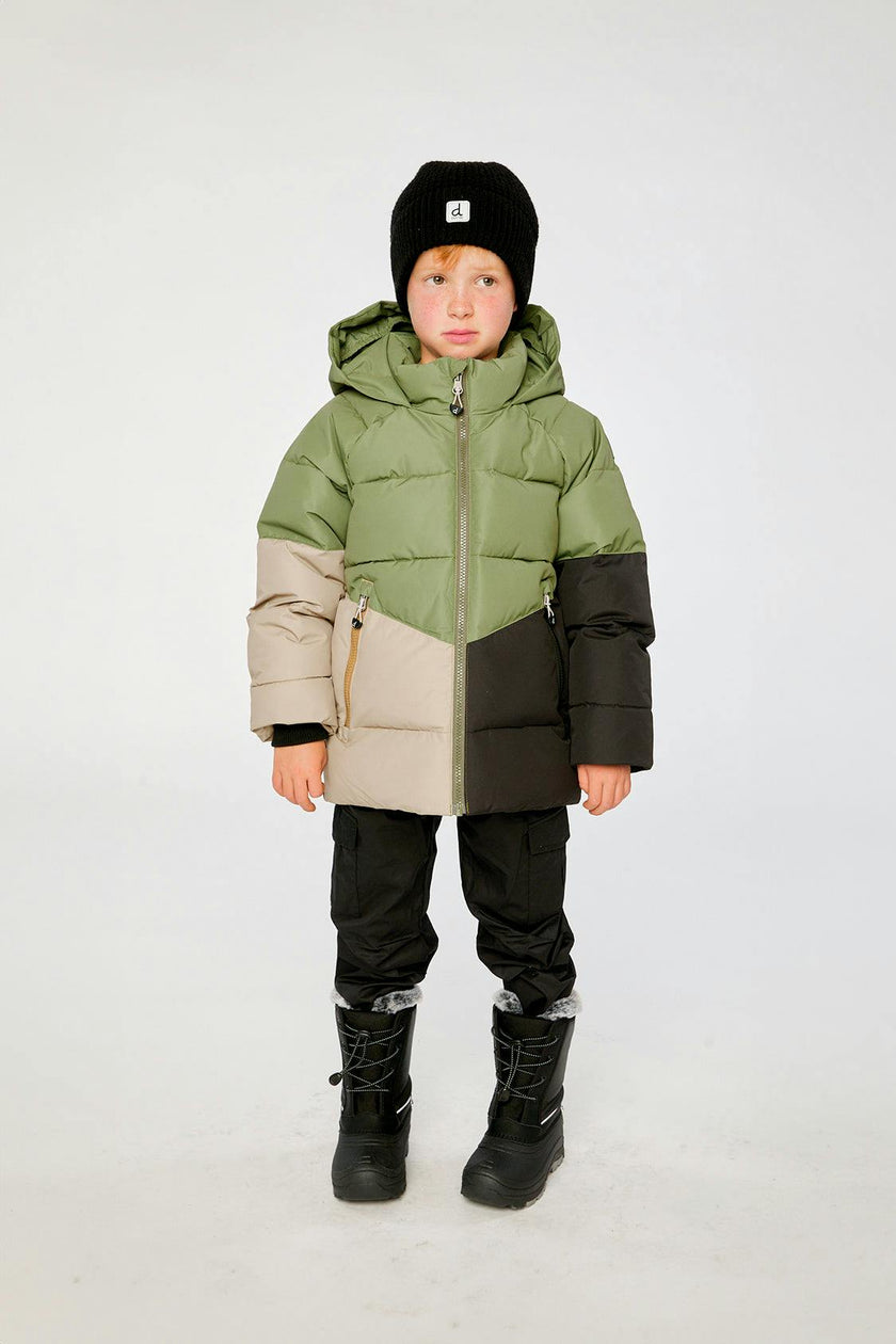 Color-Block Winter Jacket Olive Green