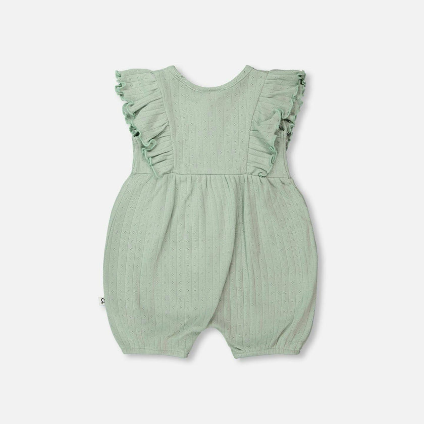 Cotton Pointelle Jersey Romper With Frills