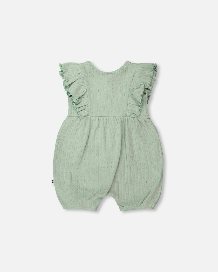 Cotton Pointelle Jersey Romper With Frills