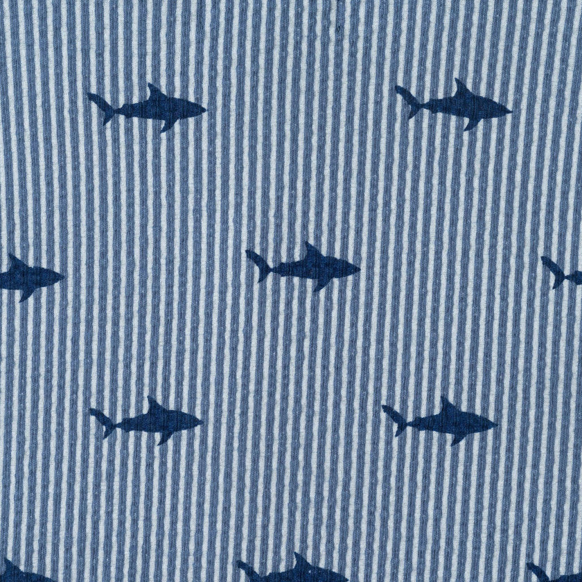 Boys Short Sleeve Cabana Set | Navy Stripe Shark