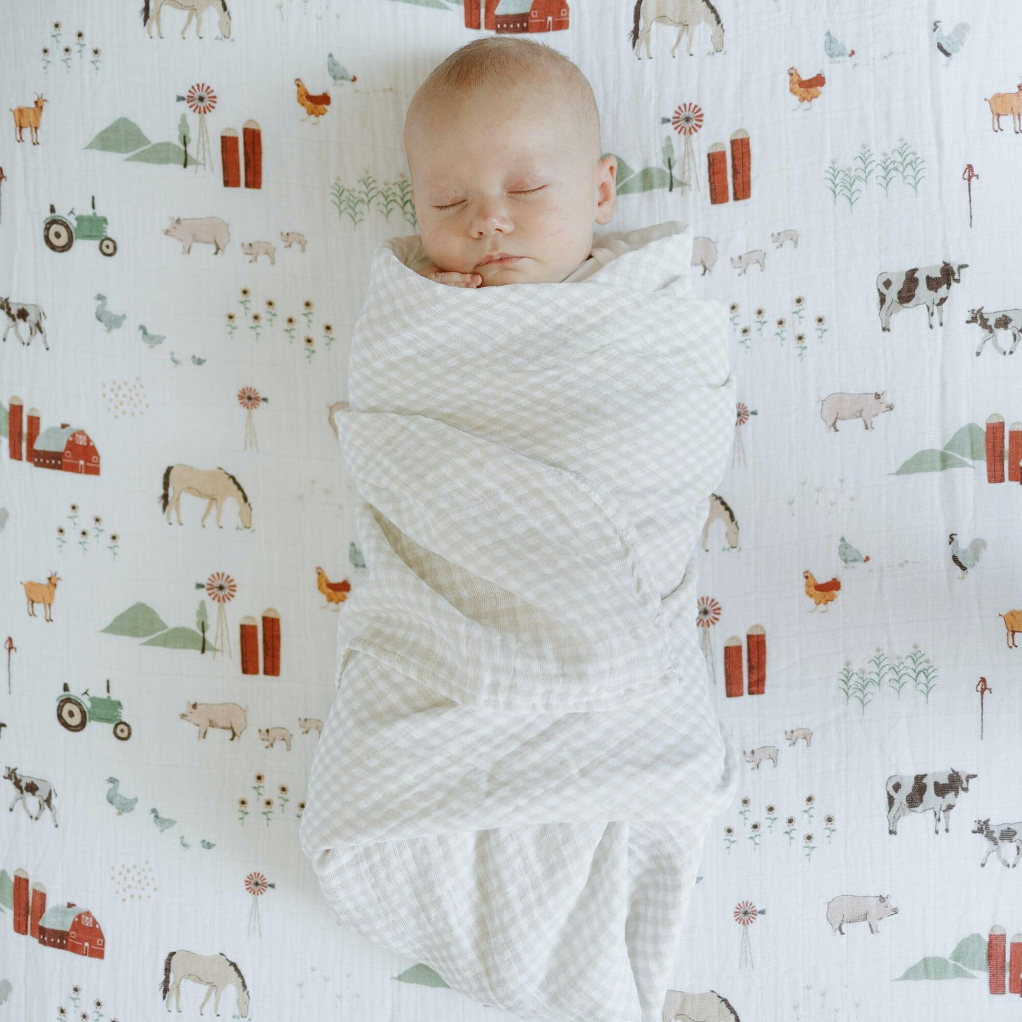 Cotton Muslin Crib Sheet - Farmyard