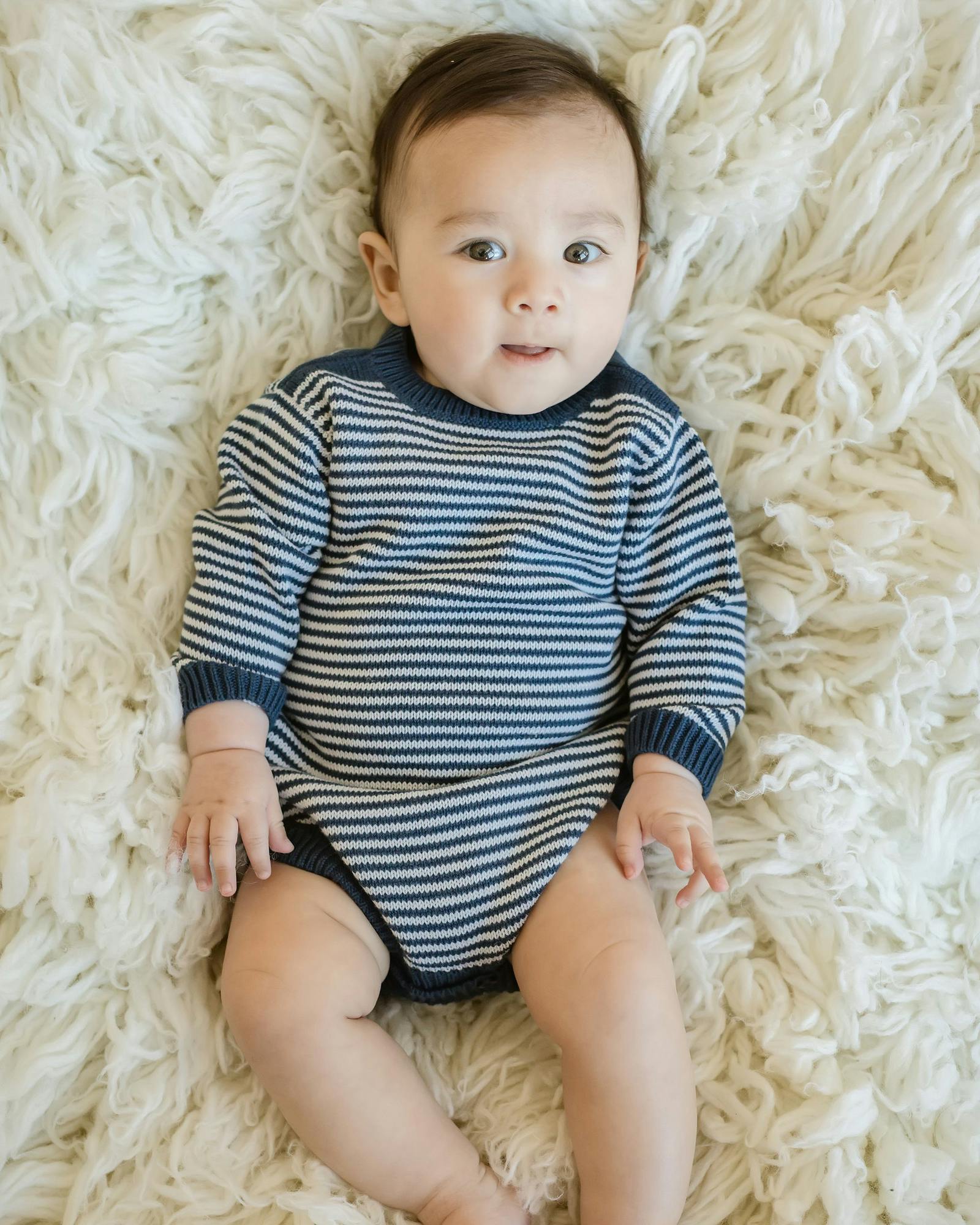 Baby Knit Romper Navy Stripe