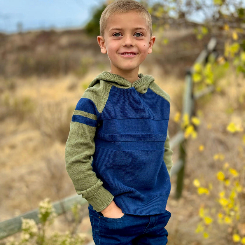 Pedro Green/Navy Striped Hooded Sweater