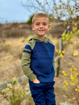 Pedro Green/Navy Striped Hooded Sweater