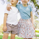 girls dusk blue ruffle pointelle puff sleeve shirt