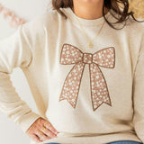 Mocha Floral Bow Patch Women's Sweatshirt