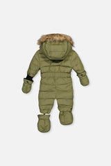 Baby Original One Piece Puffy Snowsuit With Removable Mittens And Boots Olive Green