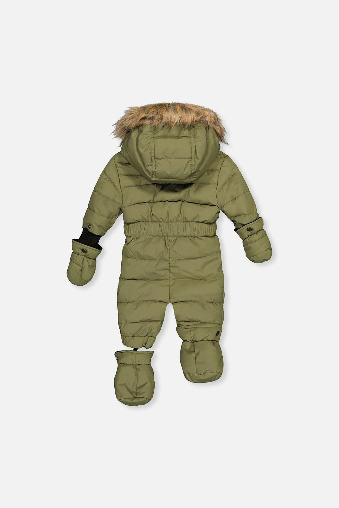 Baby Original One Piece Puffy Snowsuit With Removable Mittens And Boots Olive Green