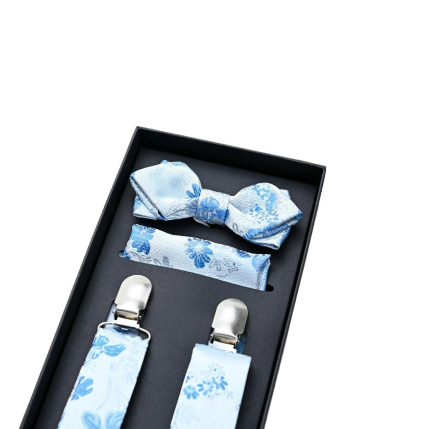 Blue Floral Pattern Suspenders Set