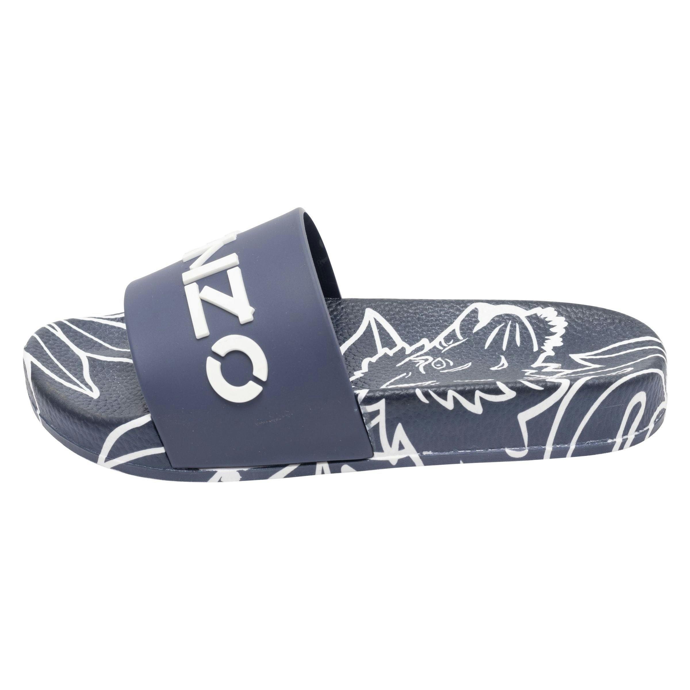 Navy Tiger Print Logo Slides