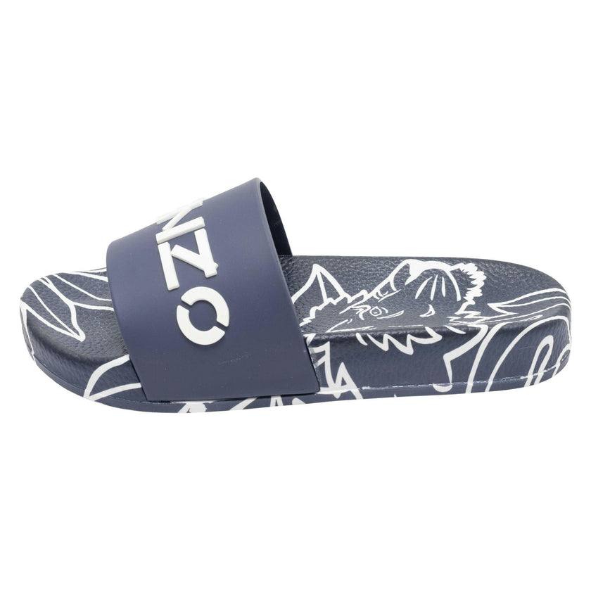 Navy Tiger Print Logo Slides