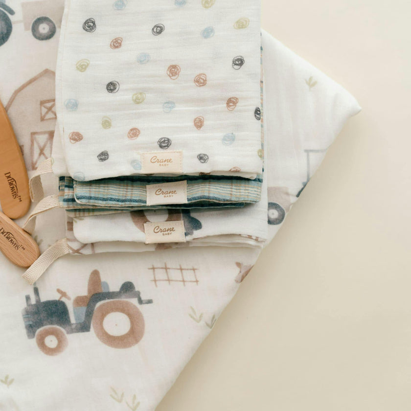 Charlie Farmhouse Tractor Baby Bath Towel & Wash Cloth Set