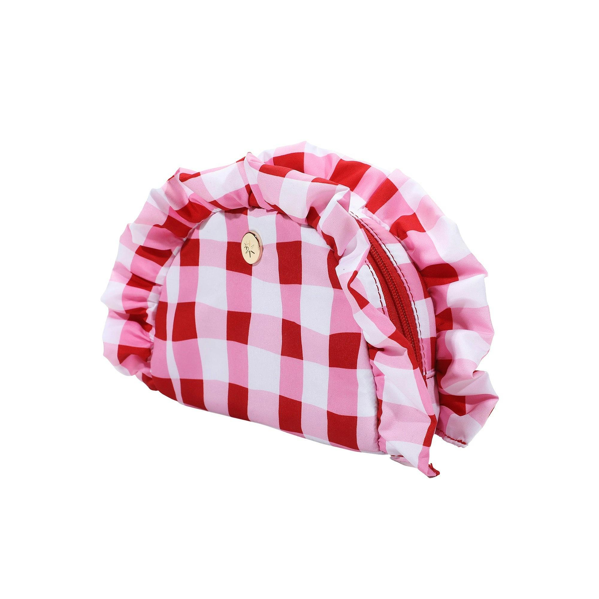 Packed Party Picnic-Core Red and White Gingham Ruffled Clutch - 8.25x5.25 Inch Check Print Pouch with Ruffle Trim and Poly Lining for Parties and Gifting