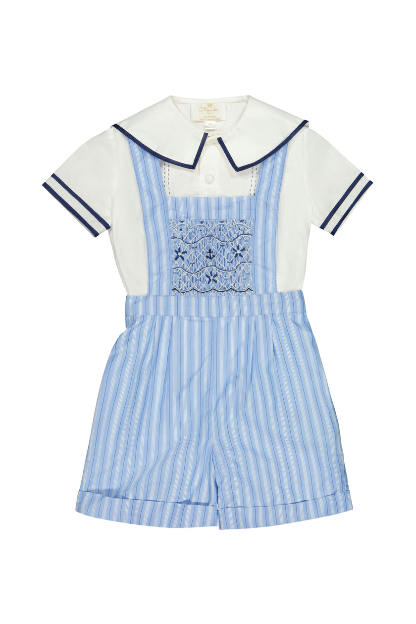 George Blue Stripe Sailor Overalls & Shirt Set