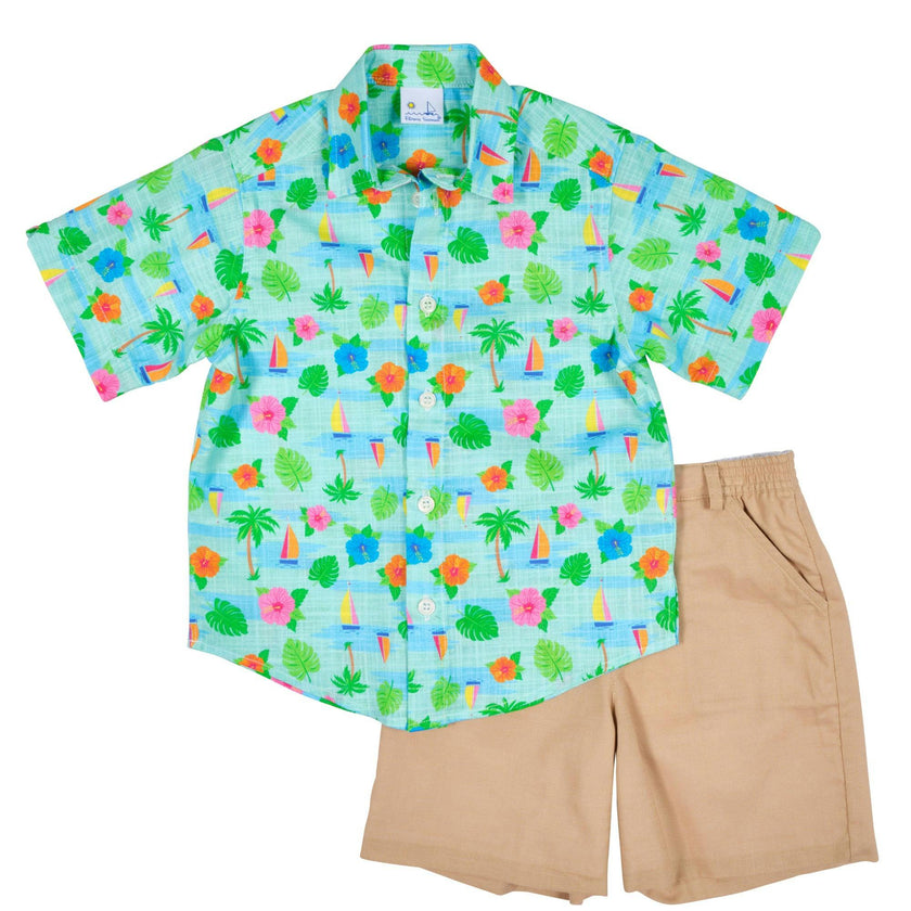 Printed Linen-Look Camp Shirt