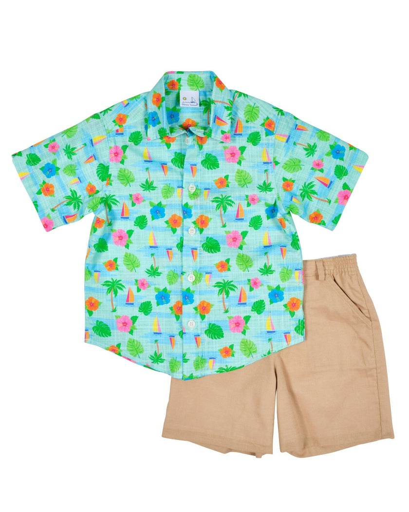Printed Linen-Look Camp Shirt