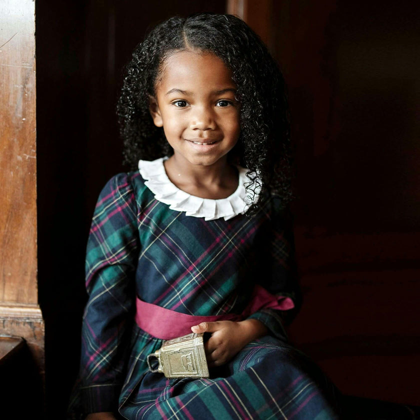 Baby Organic Pleated Collar Dress with Sash, Blue