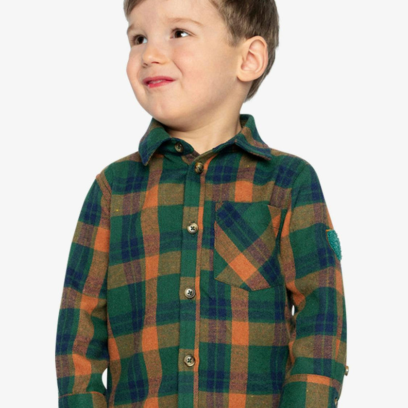 Plaid Shirt Orange, Blue and Green