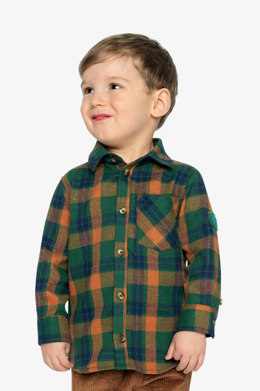 Plaid Shirt Orange, Blue and Green