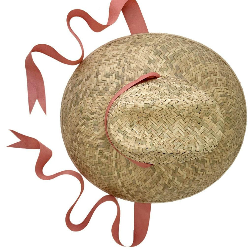 Begonia Sun Hat - Long Coral Grosgrain Ribbon