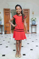 Crepe Knit Dress With Velvet Trim
