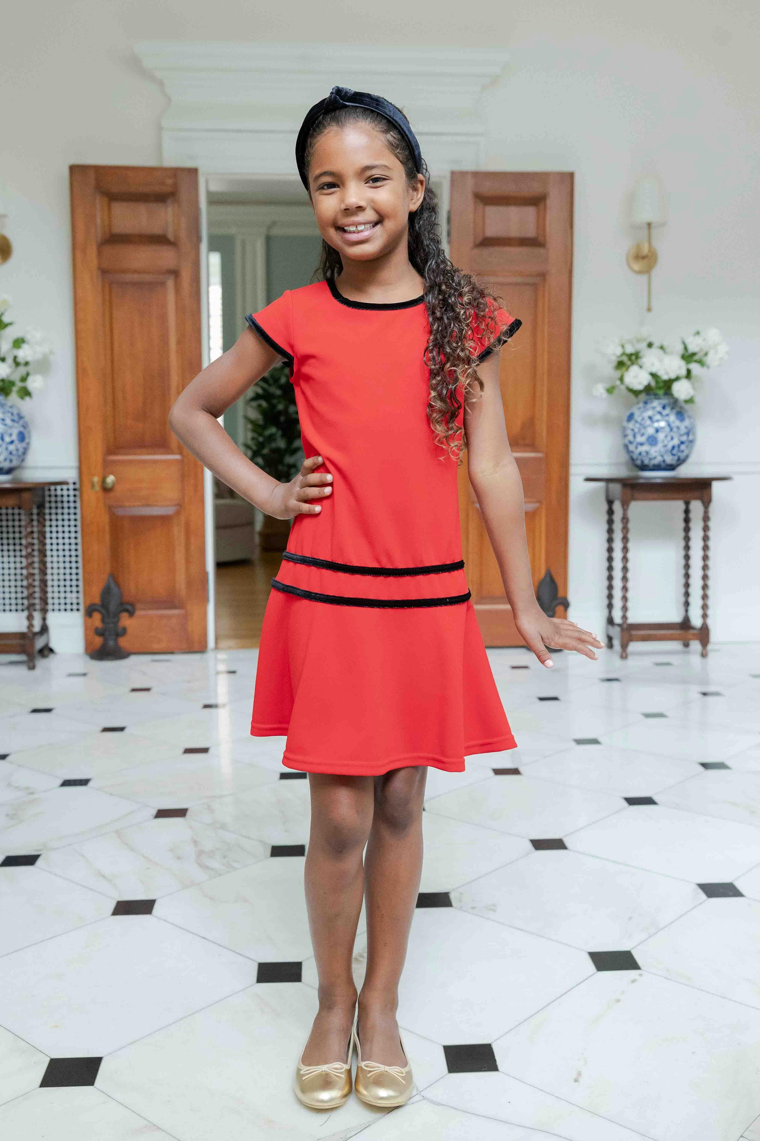 Crepe Knit Dress With Velvet Trim