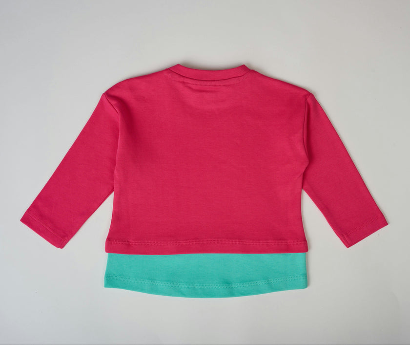 Long Sleeve Pink & Teal Layered T-shirt