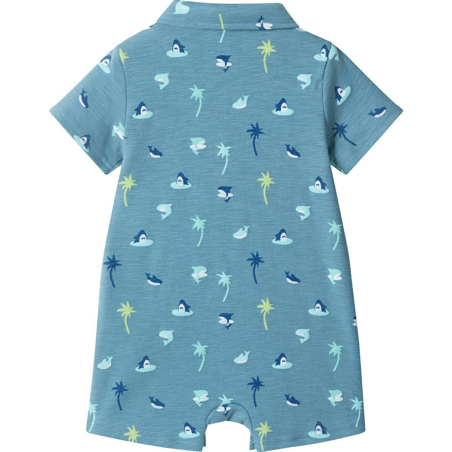 Infant Boys Blue Printed Baby Polo Romper | Blue Palm