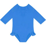 girls deep sea blue terry quarter sleeve rashguard one piece