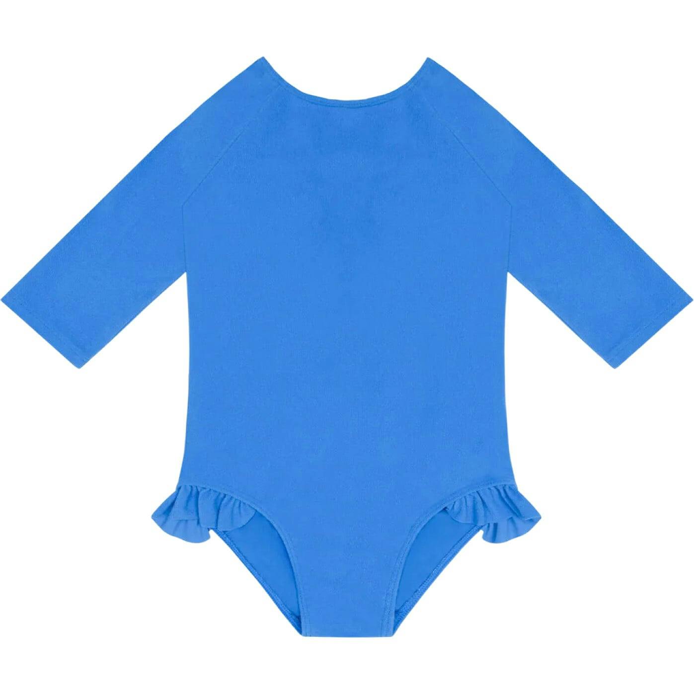girls deep sea blue terry quarter sleeve rashguard one piece