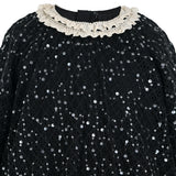 Black Sequin Lace-Trim Dress
