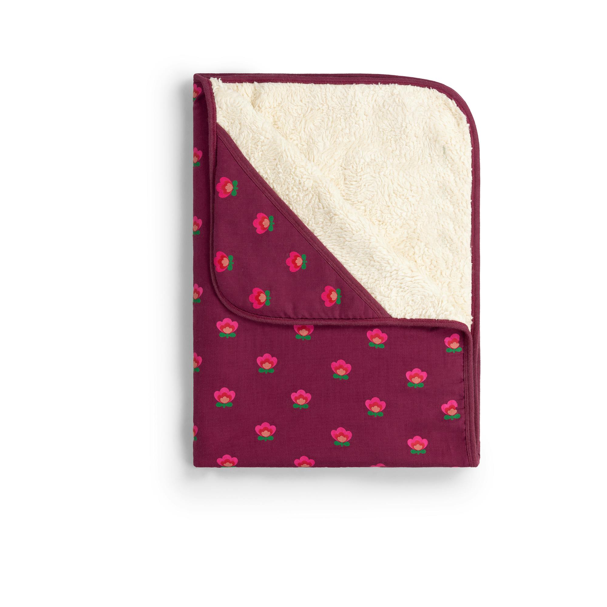 Pink Flowers Sherpa Hooded Organic Baby Blanket, Purple