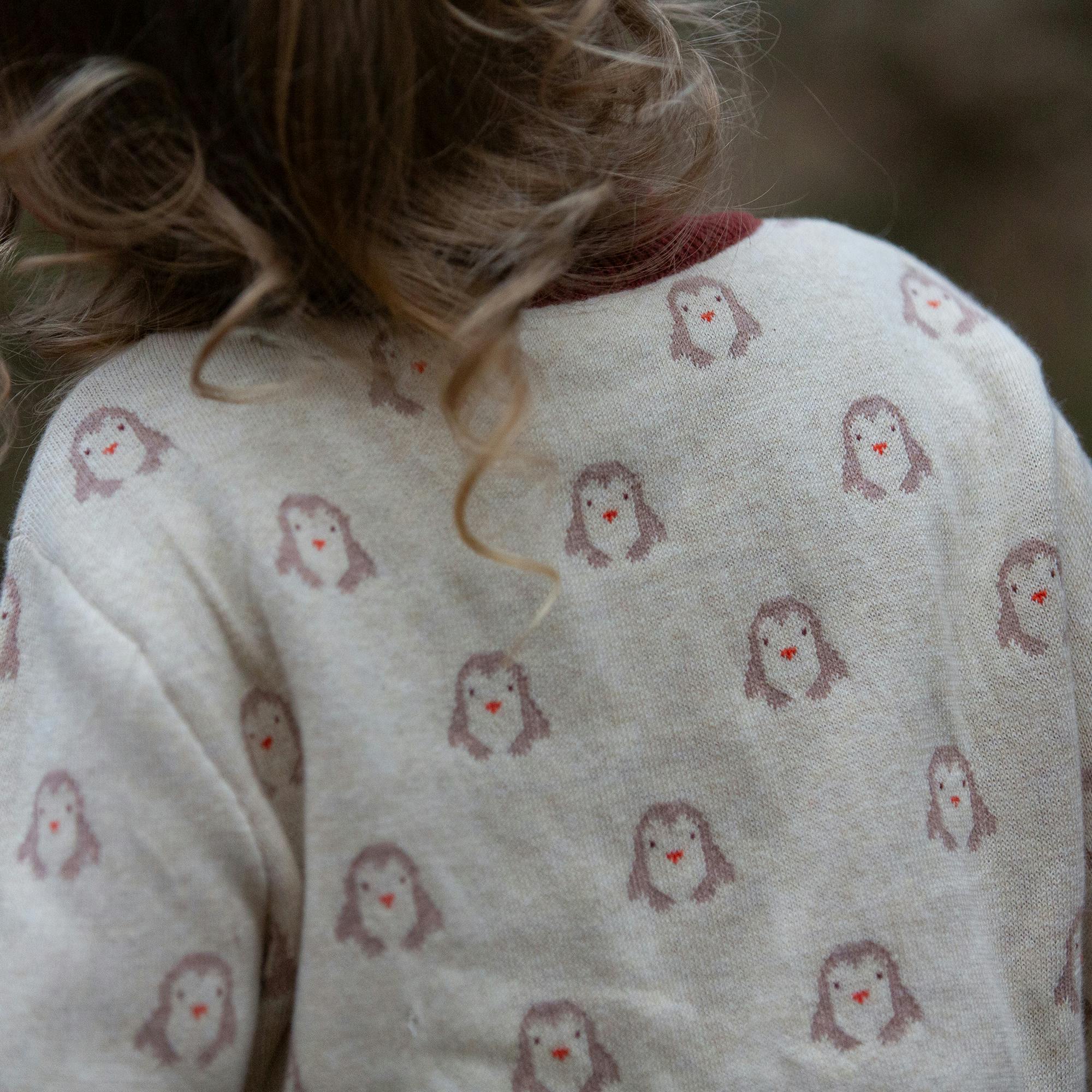 Snow Penguins Knitted Cardigan, Cream