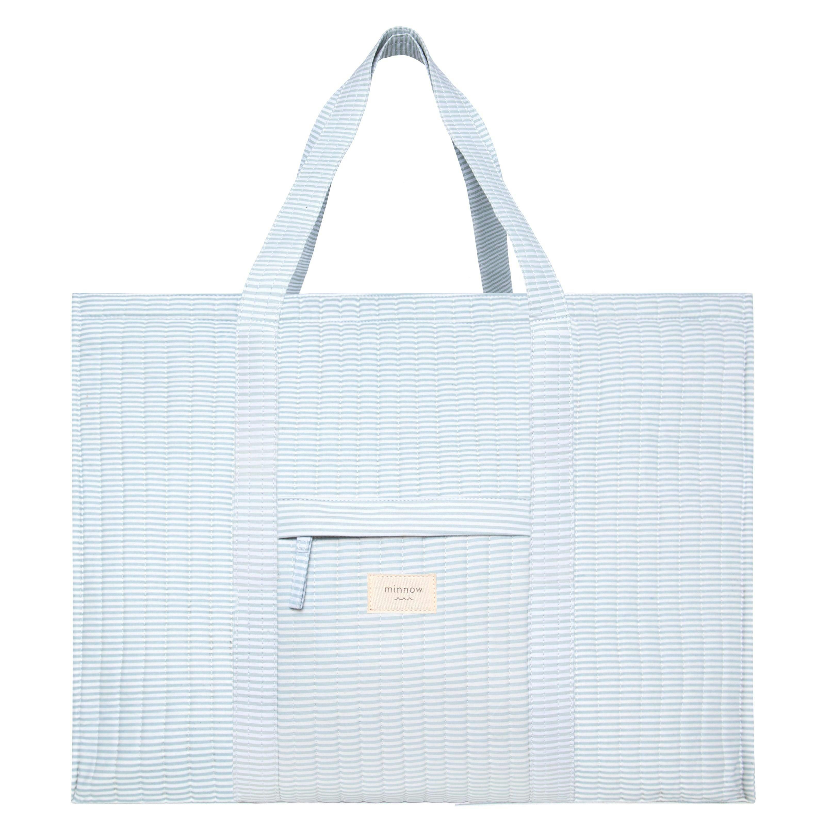 powder blue stripe overnighter tote