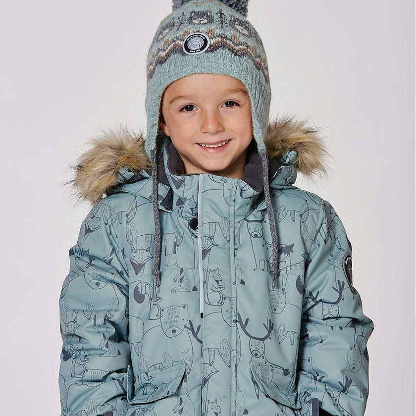 Lined Peruvian Knit Pompom Hat Gray And Sage