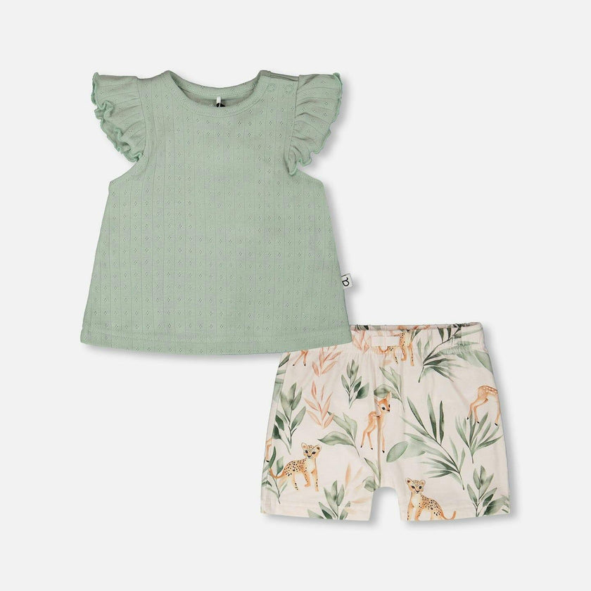 Pointelle Top And Organic Cotton Jersey Short Set