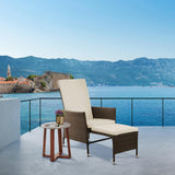 Outdoor Rattan Patio Lounge Chair With Pull-Out Ottoman And Cushions