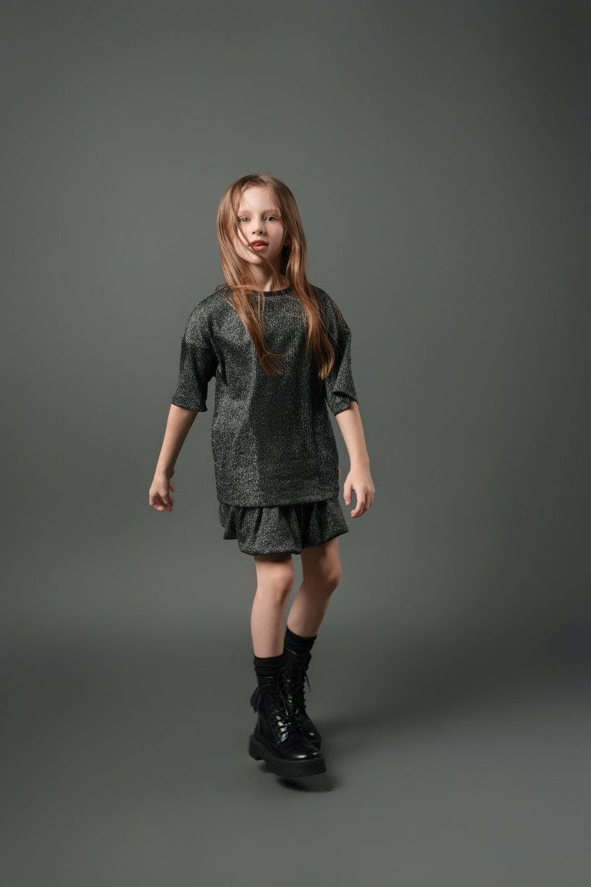 Cropped Glitter Ribbed T-Shirt