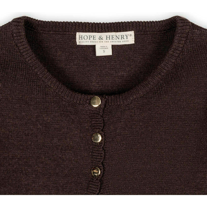 Organic Cropped Scallop Edge Sweater Cardigan, Brown