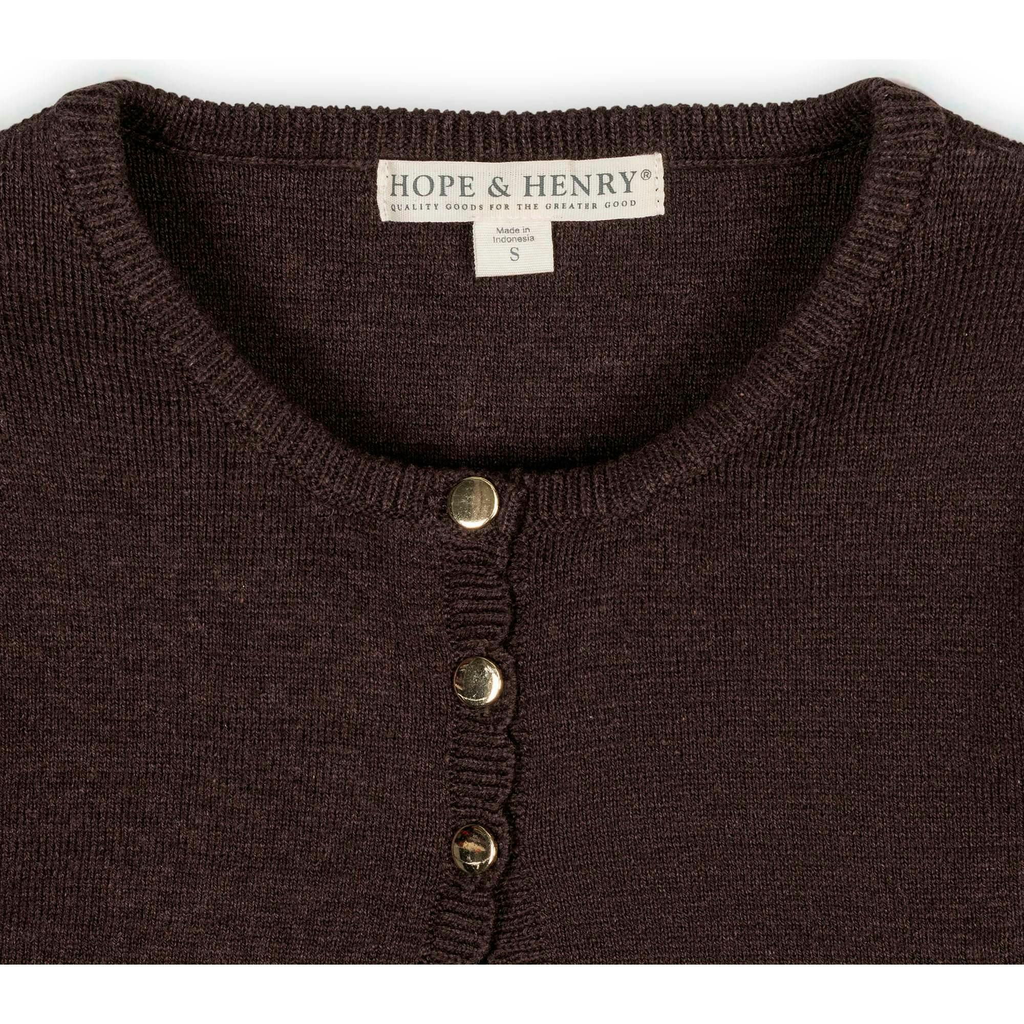 Organic Cropped Scallop Edge Sweater Cardigan, Brown