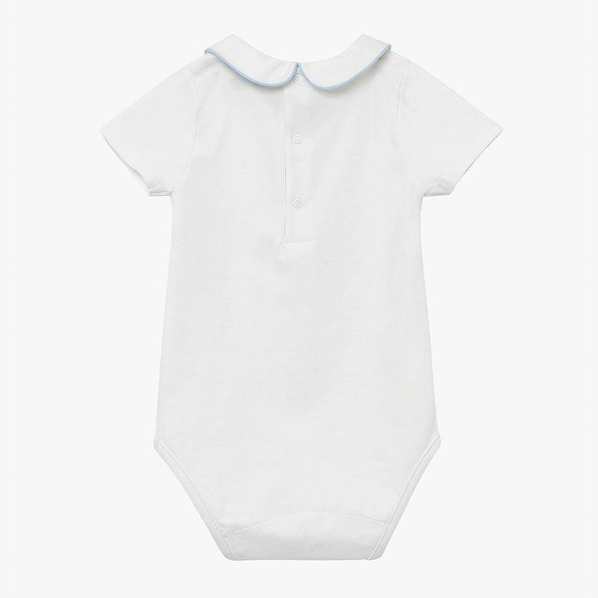 Baby Short-Sleeved Milo Bodysuit in White/Blue