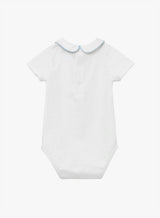 Baby Short-Sleeved Milo Bodysuit in White/Blue