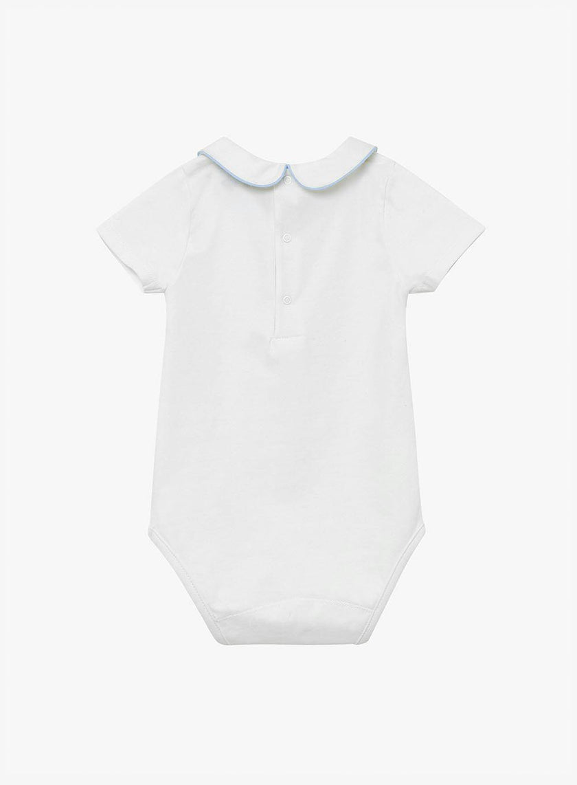 Baby Short-Sleeved Milo Bodysuit in White/Blue