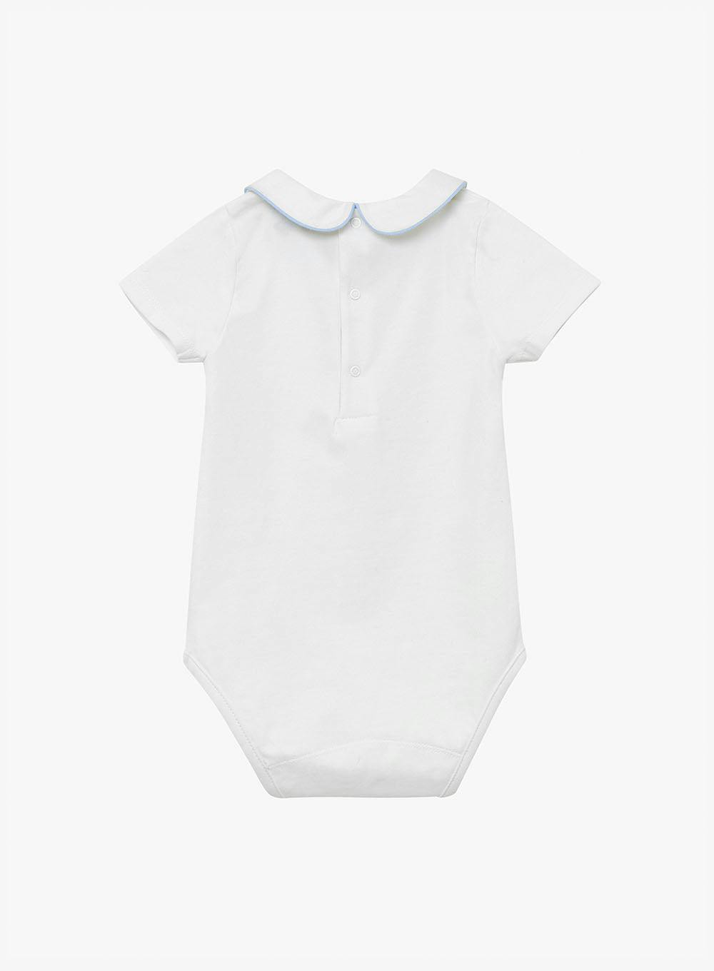 Baby Short-Sleeved Milo Bodysuit in White/Blue
