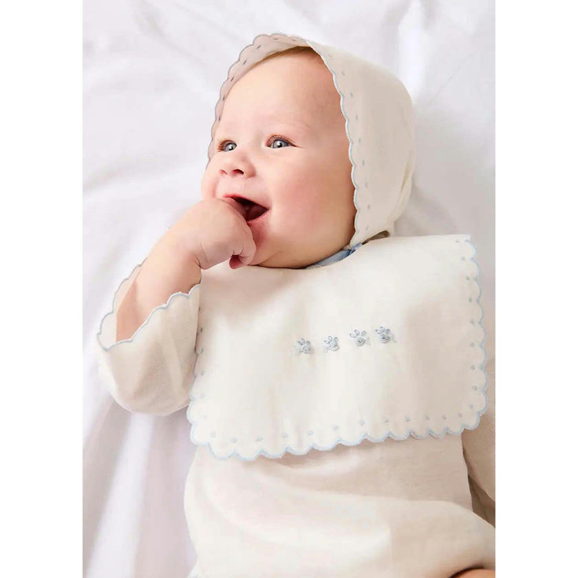 Whale Hand Embroidered Scallop Edge Square Bib
