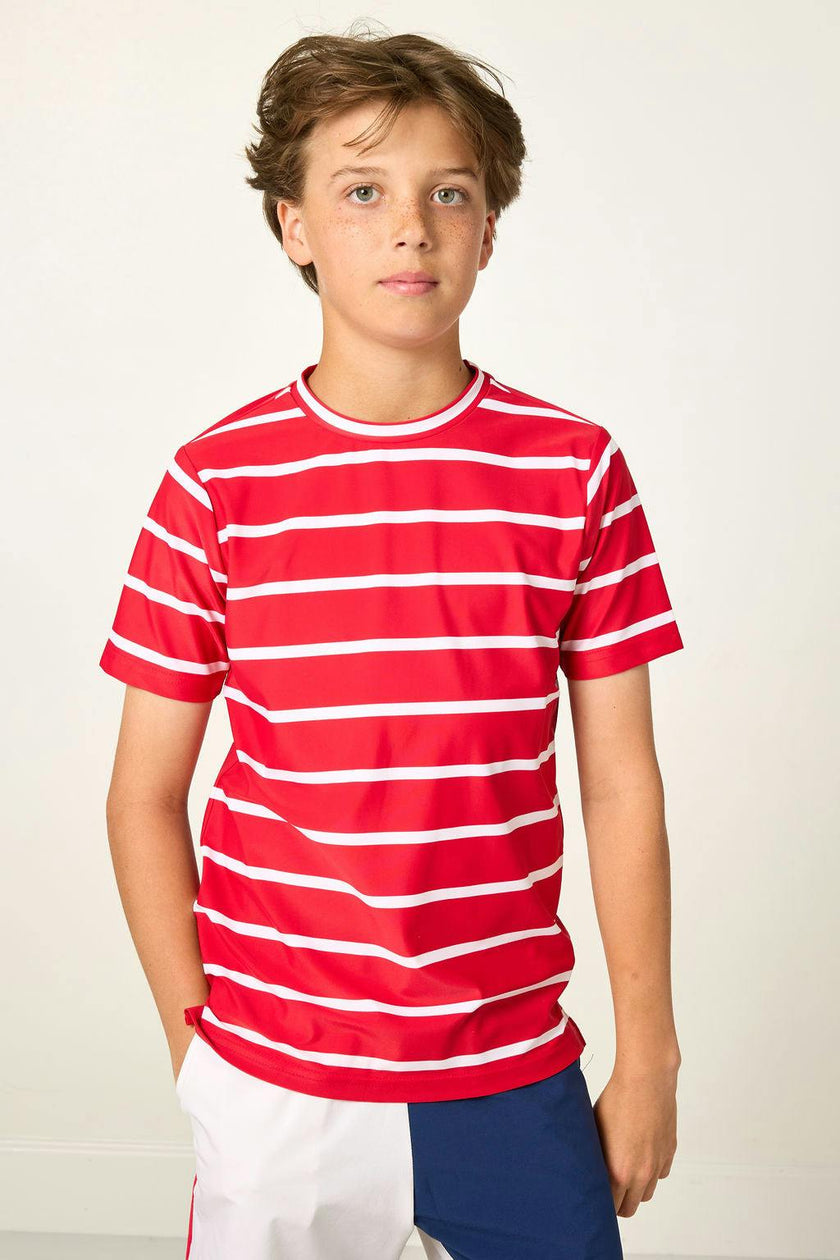 red/white ballpark stripe practice shirt