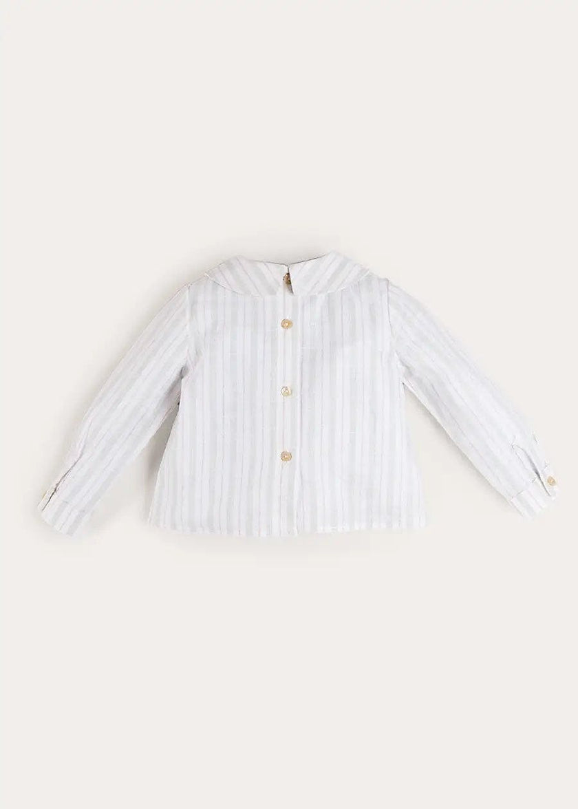 Hampton Stripe Button Detail Long Sleeve Shirt in Green (12mths-3yrs)