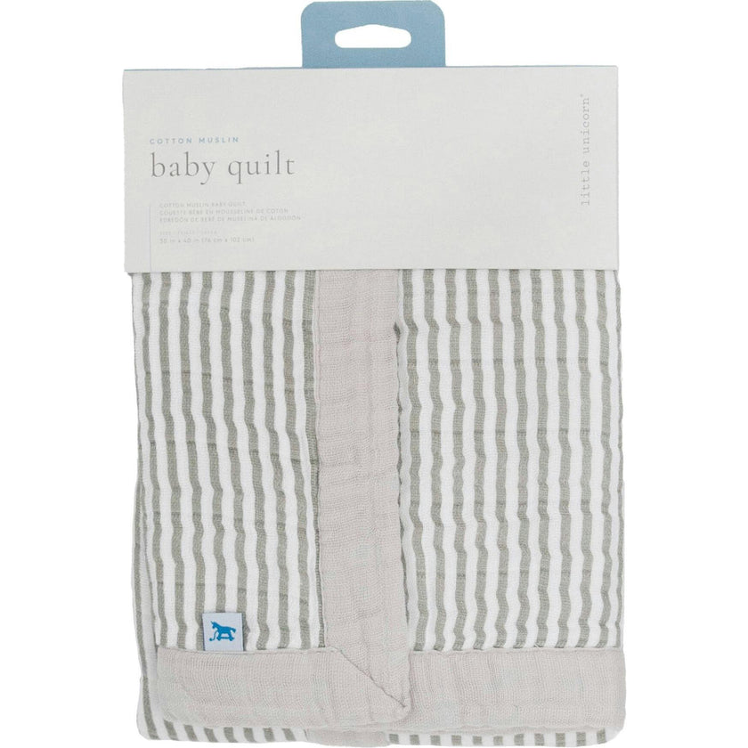 Cotton Muslin Baby Quilt - Grey Stripe