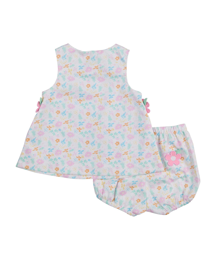 Printed Pique Dress & Bloomer With Flowers